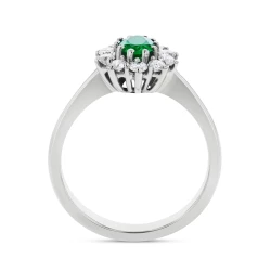 18ct White Gold & 0.35ct Oval Emerald & Diamond Cluster Ring flat