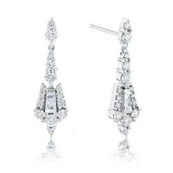 18ct White Gold & 0.98ct Diamond Regency Drop Earrings Front and Side View