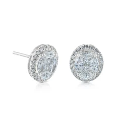 18ct White Gold & 1.01ct Diamond Oval Cluster Earrings Angled View