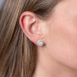 18ct White Gold & Diamond Cluster Earrings & Diamond Halo