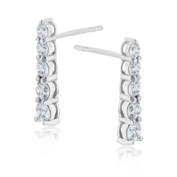 18ct White Gold & Graduated 1.01ct Diamond Drop Earrings Side View