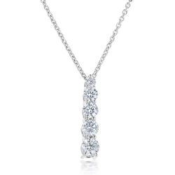 18ct White Gold & Graduated Five Diamond Necklace Close Up
