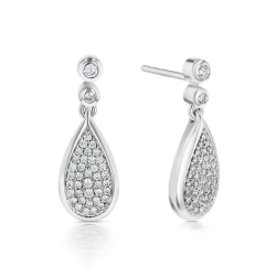 18ct White Gold & Pave Diamond Pear Drop Earrings