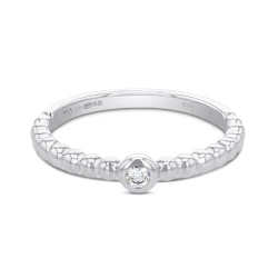 18ct White Gold Beaded 0.04ct Diamond Ring flat front
