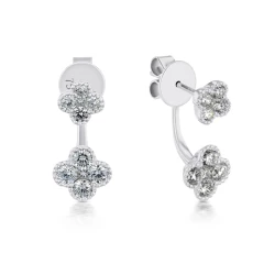 18ct White Gold Diamond Alhambra Jacket Earrings angled and front view