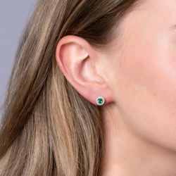 18ct White Gold Emerald & Diamond Oval Stud Earrings Side