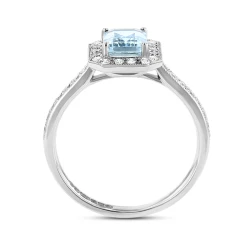 18ct White Gold Emerald Cut Aquamarine & Diamond Cluster Ring