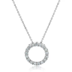 18ct White Gold Open Circle 0.79ct Diamond Necklace close up