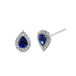 18ct White Gold Pear Cut 0.53ct Sapphire & Diamond Earrings angled