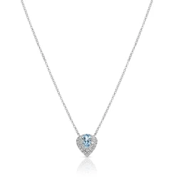 18ct White Gold Pear Cut Aquamarine & Diamond "V" Pendant Full