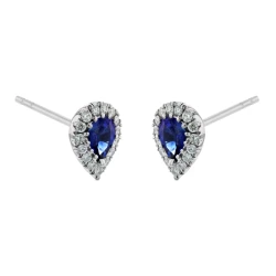 18ct White Gold Pear Cut Sapphire & Diamond Earrings side view
