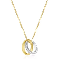 18ct Yellow & White Gold Diamond Interlocking Oval Necklace Close Up