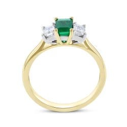 18ct Yellow & White Gold Emerald Cut Emerald & Diamond Three Stone Ring
