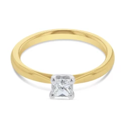 Yellow Gold Princess Cut 0.38ct Diamond Solitaire Ring flat