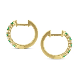 18ct Yellow Gold Emerald & Diamond Hoop Earrings Side View