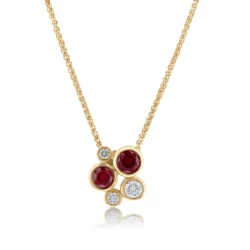 18ct Yellow Gold Ruby & Diamond Rub-Over Necklace Close Up