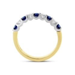 18ct Yellow Gold Sapphire & Diamond Half Set Ring upright profile