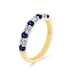 18ct Yellow Gold Sapphire & Diamond Half Set Ring