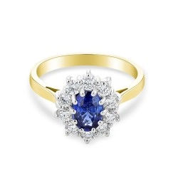18ct Yellow & White Gold Sapphire & Diamond Cluster Design Ring