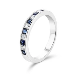 18ct White Gold Sapphire & Princess Cut Diamond Channel Set Half Eternity Ring