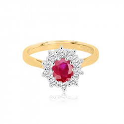 18ct Yellow & White Gold Oval Cluster Style Ruby & Diamond Ring