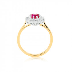 18ct Yellow & White Gold Oval Cluster Style Ruby & Diamond Ring
