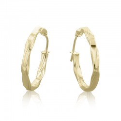9ct Yellow Gold Plain & Lined Twisted Hoop Earrings