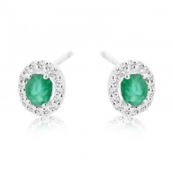 9ct White Gold Emerald (Oiled) & Diamond Cluster Stud Earrings