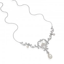 18ct White Gold Pearl & Diamond Ornate Necklet