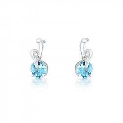 9ct White Gold Blue Topaz & Diamond Twist Top Stud Earrings Front View