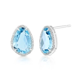 9ct White Gold Abstract Blue Topaz & Diamond Earrings side