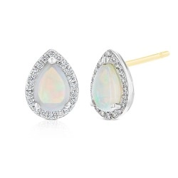 18ct Yellow & White Gold Opal & Diamond Pear Shaped Cluster Stud Earrings