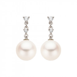14ct White Gold Diamond & Freshwater Pearl Drop Earrings
