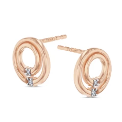 9ct Rose Gold & Diamond Double Circle Design Stud Earrings