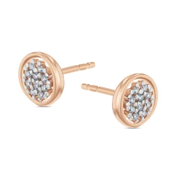 9ct Rose Gold & Pave Diamond Round Stud Earrings