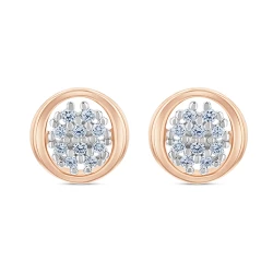 9ct Rose Gold & Pave Diamond Round Stud Earrings