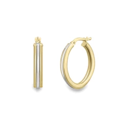 9ct Two Tone Gold Hoop Earrings front and side