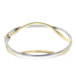 9ct White Gold Oval & Yellow Gold Wave Bangle