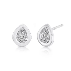 9ct White Gold Tear Drop Diamond Stud Earrings front and side view