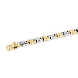 9ct Yellow & White Gold Square & Bar Link Design Bracelet - 7.75"