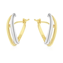 9ct Yellow & White Gold Wave Hoop Earrings angled view