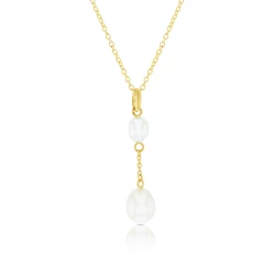  9ct Yellow Gold & Freshwater Pearl Tier Drop Pendant close up