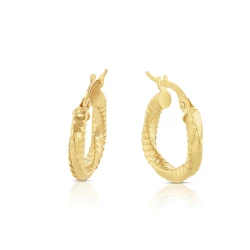 9ct Yellow Gold Ridged 10mm Hoops front and side view