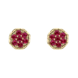 9ct Yellow Gold Ruby Flower Cluster Earrings