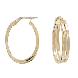 9ct Yellow Gold Split Strand Oval Hoops front and side view