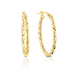 9ct Yellow Gold Twisted Oval 25mm Hoops front and side