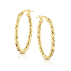 9ct Yellow Gold Twisted Oval 25mm Hoops sides