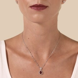 18ct White Gold 1.30ct Ruby Cluster Necklet on model