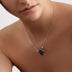 Blackthorn Triple Pearl Leaf Pendant Necklace on Model