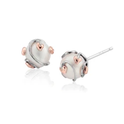 Clogau Tree of Life Caged Pearl Stud Earrings front and side view